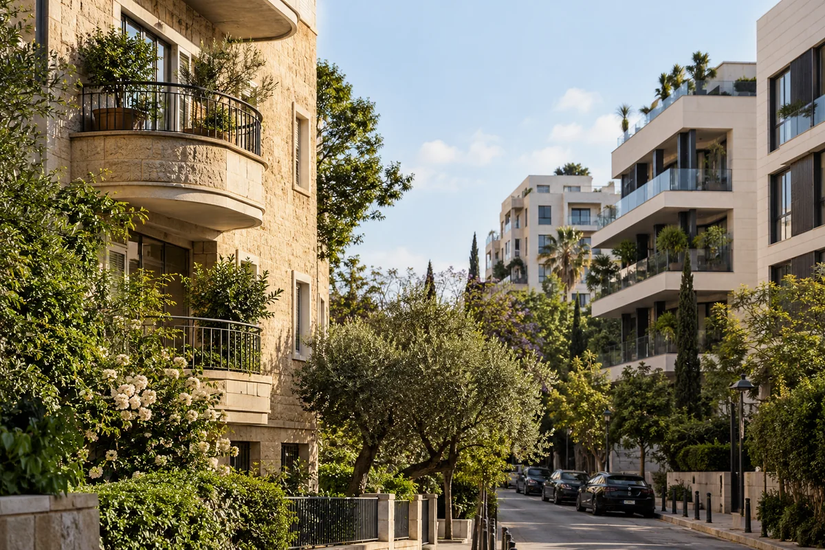 בנייני מגורים ותיקים לצד בניינים חדשים ברחוב עירוני — תמונת המחשה להתחדשות עירונית.